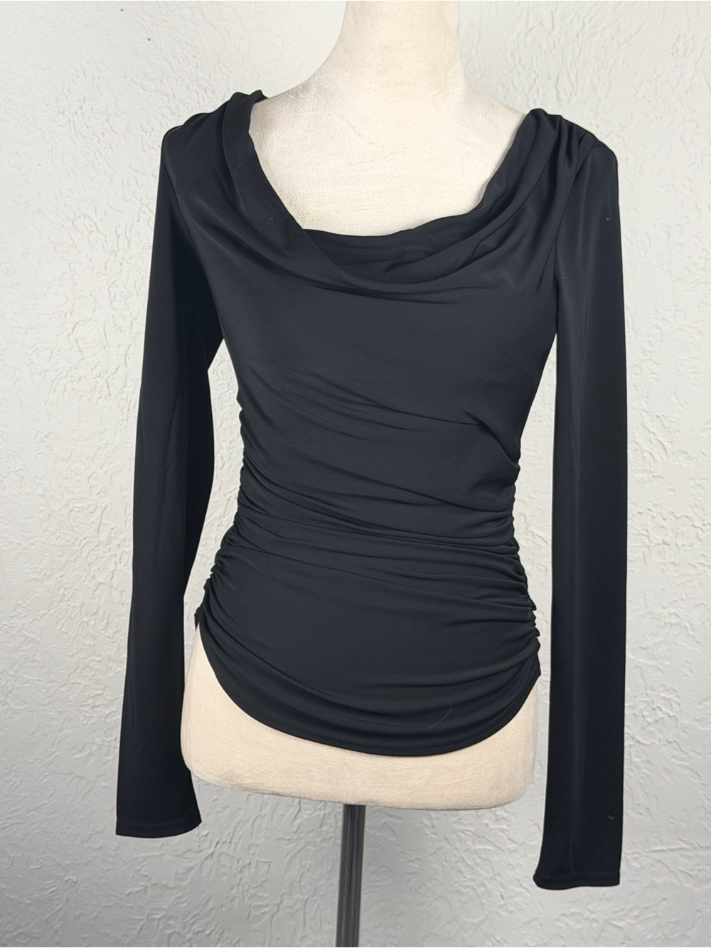 NWT cinq a sept Black Draped Cowl Long-Sleeve Top Ruched size XS Cherise